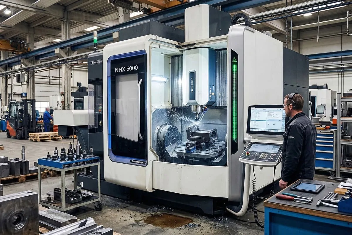 cnc machining manufacturing factory geavanceerd CNC-bewerkingscentrum dat metalen precisieonderdelen produceert